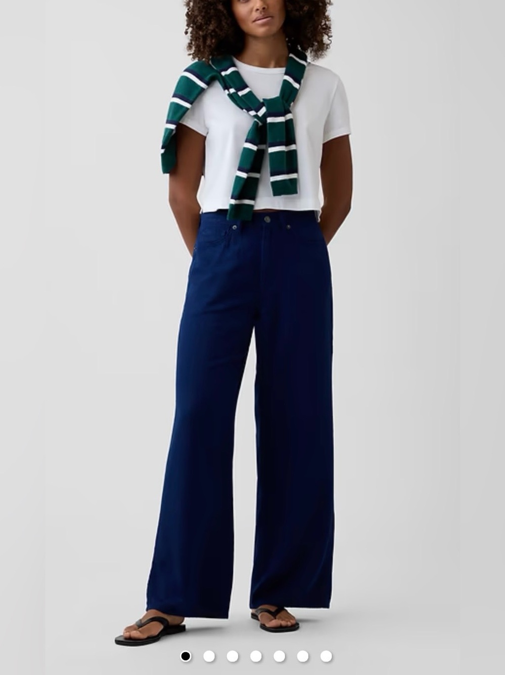 GAP Navy Pull-On Wide-Leg Linen Pants